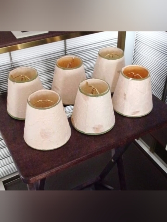 Unknown Other - Six cream mini chandelier lampshades w/ green trim